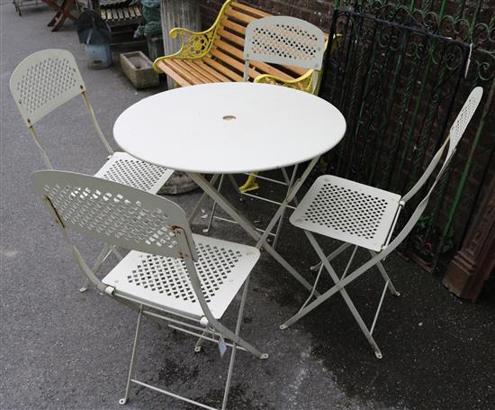 Metal garden table & 4 folding chairs